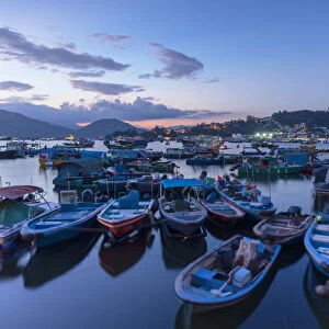 Fishing boats in harbour at sunset, Cheung Chau, Hong Kong