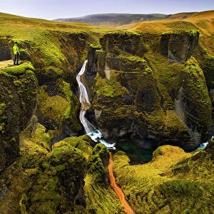 Fjadrargljufur canyon and its waterfall, Kirkjubajarklaustur, southern Iceland, Iceland (MR)