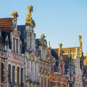 Flemish building facades on Oude Markt, Leuven, Flemish Brabant, Flanders, Belgium
