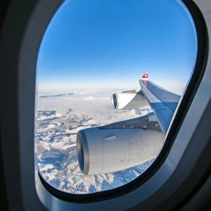 In flight view out of window from a Swiss Airbus 340