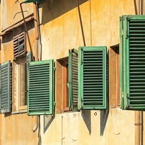 Florence, Tuscany, Italy. Shutters at buildings on the Ponte Vecchio