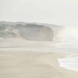 Foz do Arelho seashore in a foggy day. Portugal