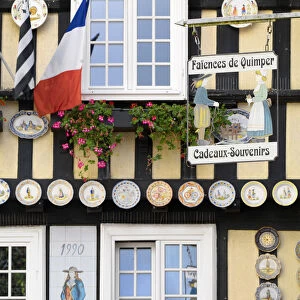 France, Brittany, Finistere, Quimper, Old town, decorative sign and historical building