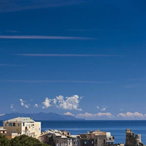 France, Corsica, Haute-Corse Department, Le Cap Corse, Erbalunga, elevated town view