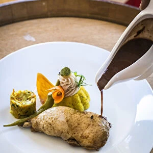 France, Guadalupe, Bouillante, A plate based on chicken in the " Z'Epices restaurant