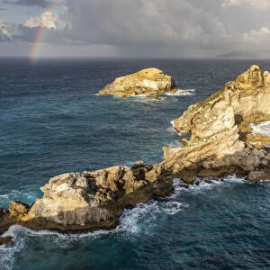 France, Guadeloupe, Elevated view of some cliffs at the Pointe des Chateaux