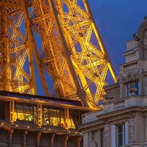 France, Paris, Eiffel Tower, close-up at night