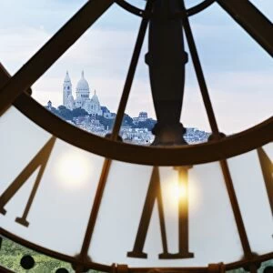 France, Paris, Musee d orsay, Giant ornamental clock and Basilique Du Sacre Coeur