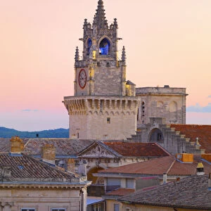 France, Provence, Avignon, Town hall and clock tower at dawn