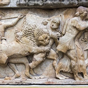Detail of one of the friezes of the Siphnian Treasury, Archaeological Museum, Delphi