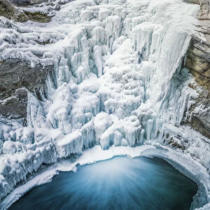 Frozen Lower Johnston Canyon Falls in Winter, Banff National Park, Alberta, Canada