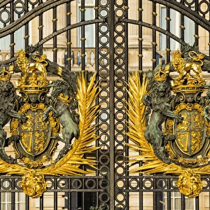 Detail of gates in front of Buckingham Palace, London, England, UK