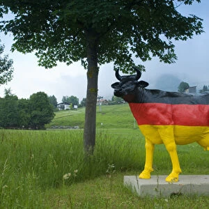 Germany, Bavaria (Bayern), cow statue painted in German flag