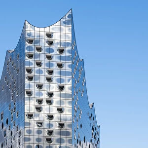Germany, Hamburg, HafenCity. Glass facade of Elbphilharmonie (Elbe Philharmonic Hall)