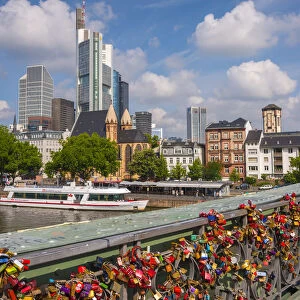 Germany, Hessen, Frankfurt Am Main, Holbeinsteg Bridge, Love Padlocks