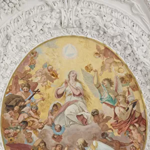 Germany, Upper Bavaria, Altotting, St. Madgalene Church, Detail of Ceiling Artwork