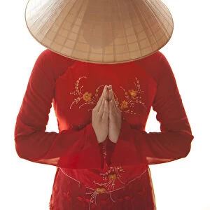Girl wearing Ao Dai dress, Hanoi, Vietnam (MR)