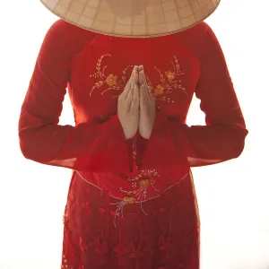 Girl wearing Ao Dai dress, Hanoi, Vietnam (MR)