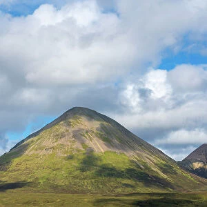Glamaig mountain peak against cloudy sky, near Sligachan, Isle of Skye, Scottish Highlands, Scotland, UK
