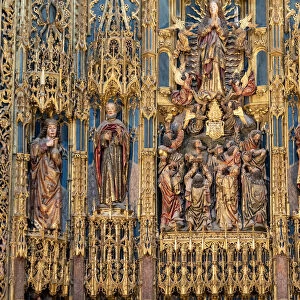 Detail of the golden altarpiece of the Old Cathedral (Sao Velha) of Coimbra