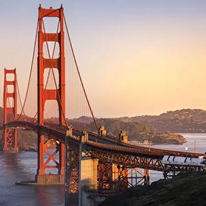 The Golden Gate Bridge during sunrise. Marin county, San Francisco, Northern California