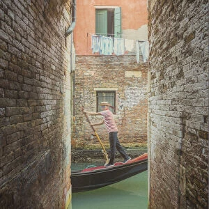 Gondola on a small canal, Cannaregio, Venice, Veneto, Italy