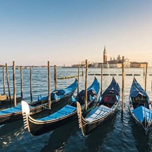 Gondolas at St Marks waterfront, Venice, Veneto, Italy