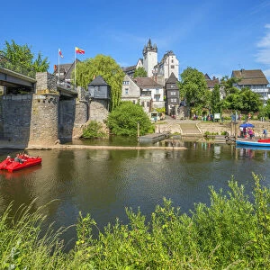 Grafenschloss castle with river Lahn, Diez an der Lahn, Rhineland-Palatine, Germany
