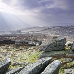 Granite outcrops on Hayne Down, Dartmoor National Park, Devon, England