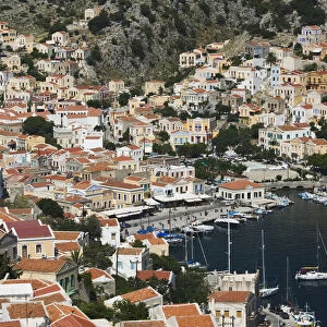 Greece, Dodecanese Islands, Symi, Symi Town / Gialos, View of Symi Harbor