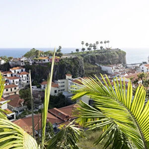 Green lush plants surrounding Camara de Lobos old town, Madeira island, Portugal