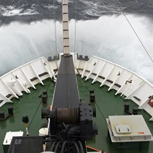 Greenland. The bow of the Russian cruise ship Professor