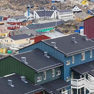 Greenland, Qaqortoq, elevated view of apartment houses