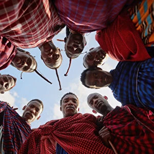 A group of Msai wearing traditional "shukas"in a village near Arusha