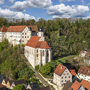 Haigerloch in Eyachtal Valley with castle church and castle, Swabian Jura, Baden-Wurttemberg, Germany