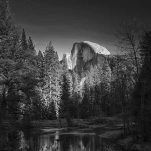 Half Dome Reflecting in Merced River, Yosemite National Park, California, USA