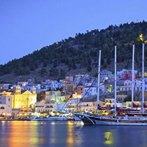Harbour At Pothia At Dusk, Kalymnos, Dodecanese, Greek Islands, Greece, Europe