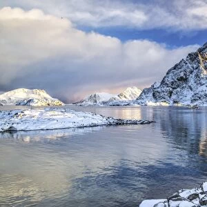 Henningsvaer fjord. Lofoten Islands. Norway. Europe
