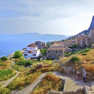 Two Hikers on Monemvasia, Laconia, The Peloponnese, Greece, Southern Europe