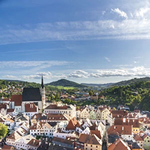 Historic center of Cesky Krumlov as seen from the Castle Tower, Cesky Krumlov, South Bohemian Region, Czech Republic