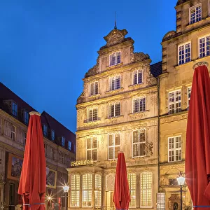 Historic houses on the market square in the evening, Bremen, Germany