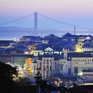 The historical center of Lisbon at twilight. Portugal
