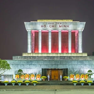 Ho Chi Minh Mausoleum on Ba Dinh Square at night, Hanoi, Vietnam
