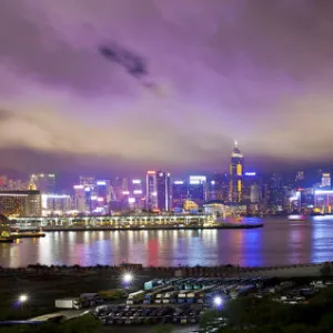 Hong Kong harbour, & Central skyline, Hong Kong Island, Hong Kong, China