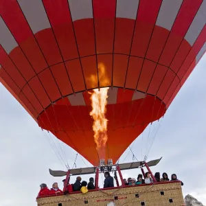 Hot Air Balloon with the Worlds largest passenger basket, nr. Goreme, Cappadocia, Turkey