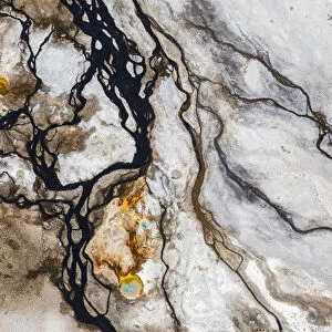 Hot spring and water patterns from the air, Yellowstone National Park, Wyoming, USA