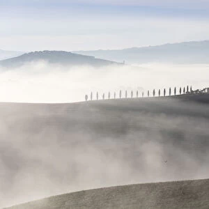 House in the mist, Val d Orcia; Tuscany; Italy