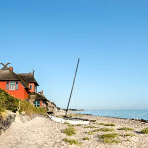 Houses on the beach, Nature reserve Graswarder, Heiligenhafen, Baltic coast