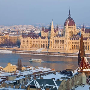 Hungarian Parliament Building and the River Danube, Budapest, Hungary