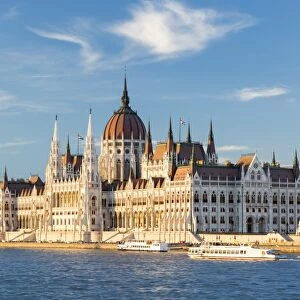 Hungary, Central Hungary, Budapest. The Hungarian Parliament Building on the Danube River